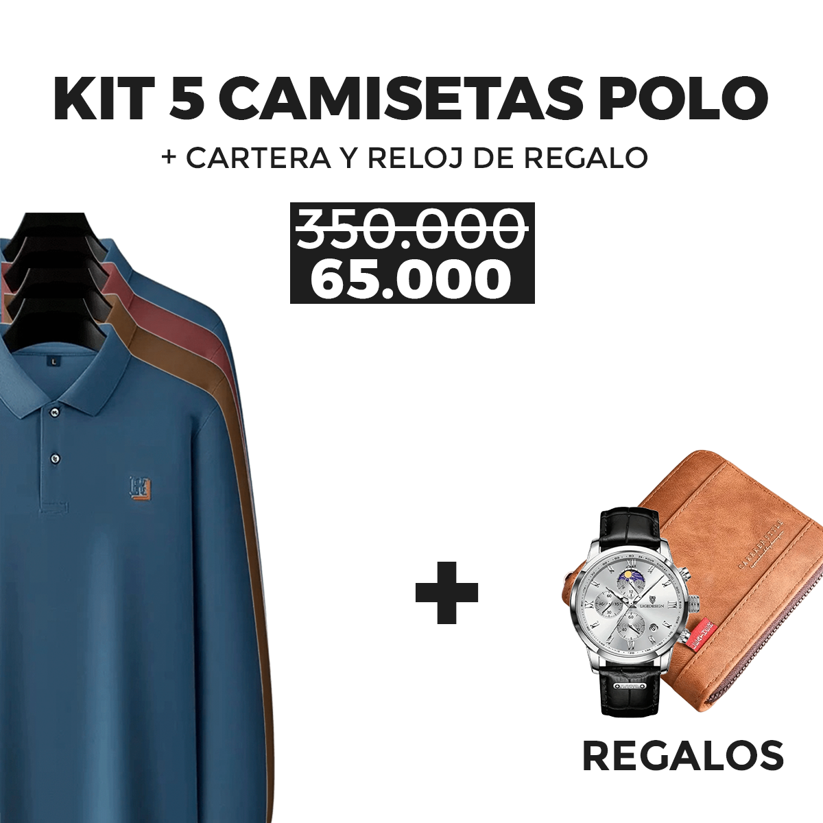 Kit de 5 Camisas: Polo de manga larga + Regalos: Reloj de lujo y Cartera | PROMOCIÓN ESPECIAL 30 AÑOS - ENVÍO GRATIS