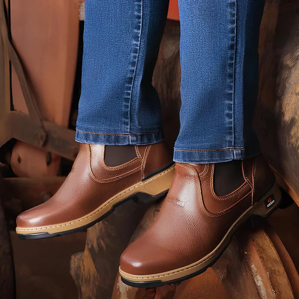 KIT BOTA ORTOPÉDICA MASCULINA ZAMU EN 100% CUERO VACUNO + REGALOS: CINTURÓN, GORRA Y BILLETERA