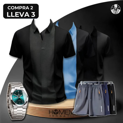 [PAGA 2, LLEVA 3] Camisa Polo Casual Italiana De Seda Hielo Y Poliéster + Regalos: 3 BERMUDAS Y UN RELOJ.